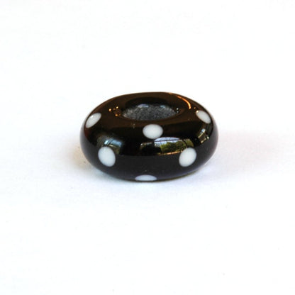 Big Hole European Charm Lampwork Glass Bead Black & White Polka Dots
