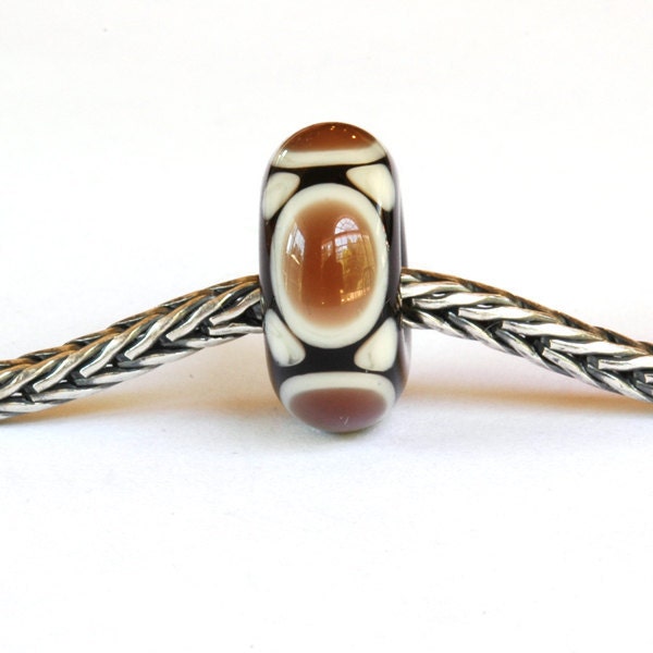 Big Hole European Charm Lampwork Glass Bead-Brown & Ivory Dots