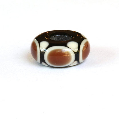 Big Hole European Charm Lampwork Glass Bead-Brown & Ivory Dots