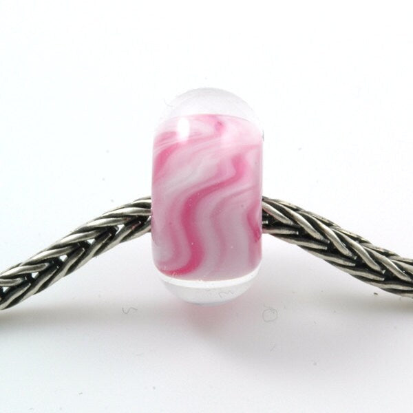 European Charm Bead Big Hole Lampwork Glass Bead Encased Pink Swirl