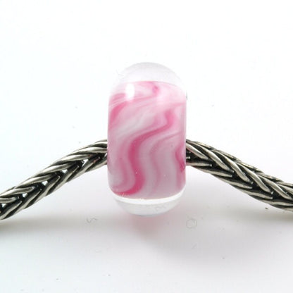 European Charm Bead Big Hole Lampwork Glass Bead Encased Pink Swirl