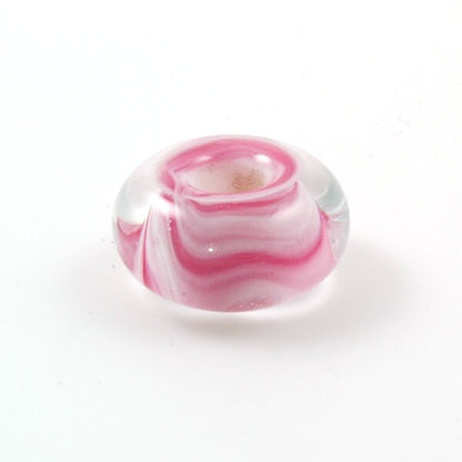 European Charm Bead Big Hole Lampwork Glass Bead Encased Pink Swirl