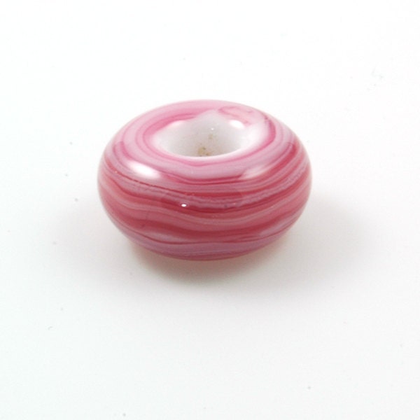 European Large Hole Rubino Pink Swirl Lampwork Glass Bead