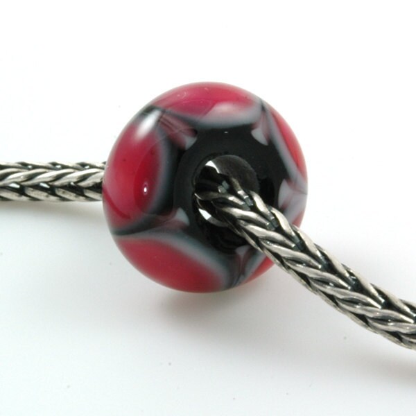 European Charm Bead Big Hole Lampwork Glass Bead Hot Pink Dots