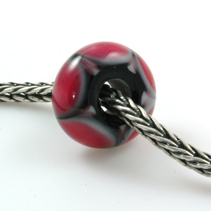 European Charm Bead Big Hole Lampwork Glass Bead Hot Pink Dots