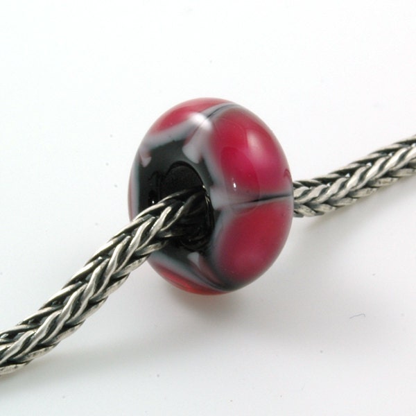 European Charm Bead Big Hole Lampwork Glass Bead Hot Pink Dots