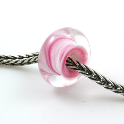 European Charm Bead Big Hole Lampwork Glass Bead Encased Pink Swirl