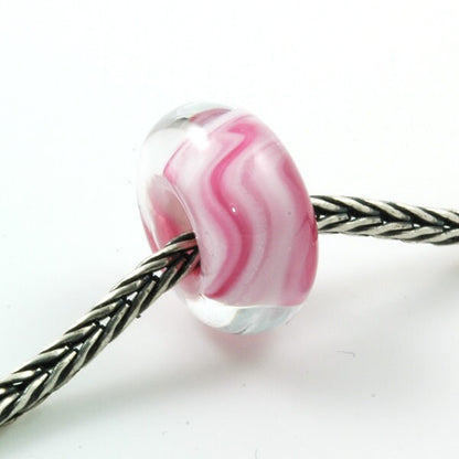 European Charm Bead Big Hole Lampwork Glass Bead Encased Pink Swirl