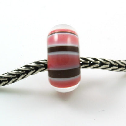 Large Hole European Style Pink and Red Striped Lampwork Glass Bead