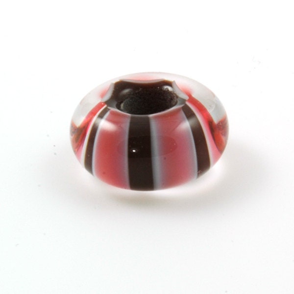 Large Hole European Style Pink and Red Striped Lampwork Glass Bead