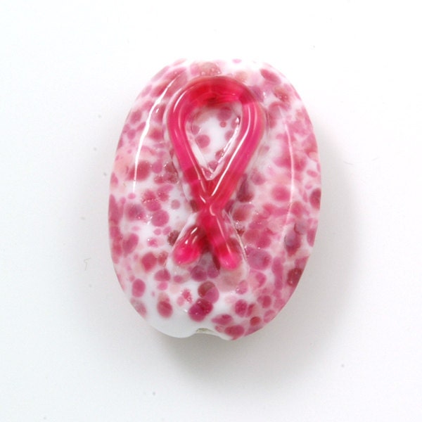 Pink Ribbon Breast Cancer Awareness Lampwork Glass Bead Focal