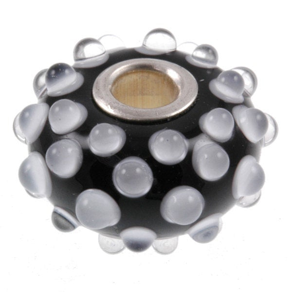 Handmade Lampwork Glass Bead European Charm Big Hole Black & White Dots BHB