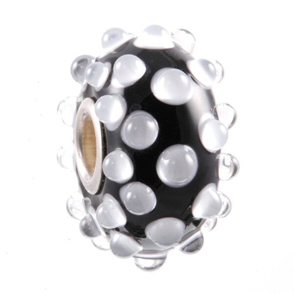 Handmade Lampwork Glass Bead European Charm Big Hole Black & White Dots BHB