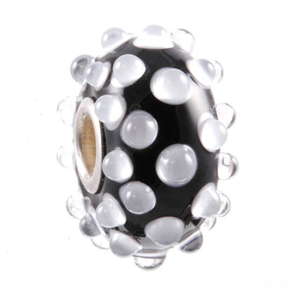 Handmade Lampwork Glass Bead European Charm Big Hole Black & White Dots BHB