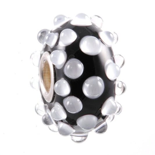 Handmade Lampwork Glass Bead European Charm Big Hole Black & White Dots BHB