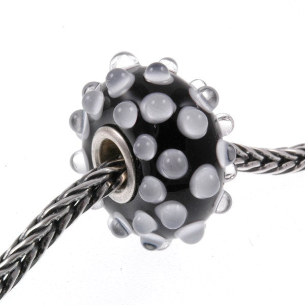 Handmade Lampwork Glass Bead European Charm Big Hole Black & White Dots BHB