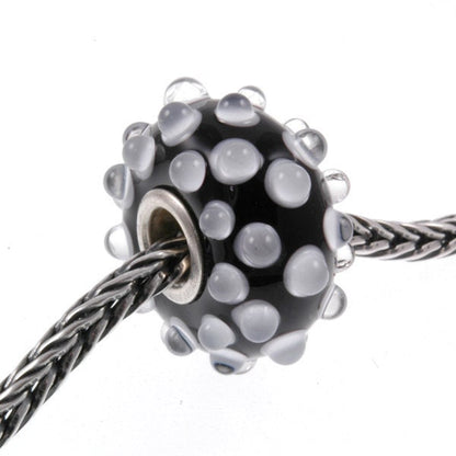 Handmade Lampwork Glass Bead European Charm Big Hole Black & White Dots BHB