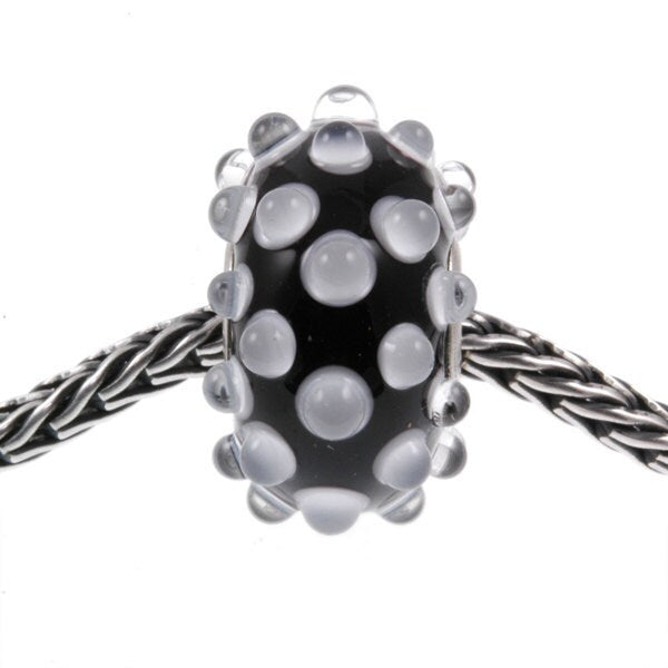 Handmade Lampwork Glass Bead European Charm Big Hole Black & White Dots BHB