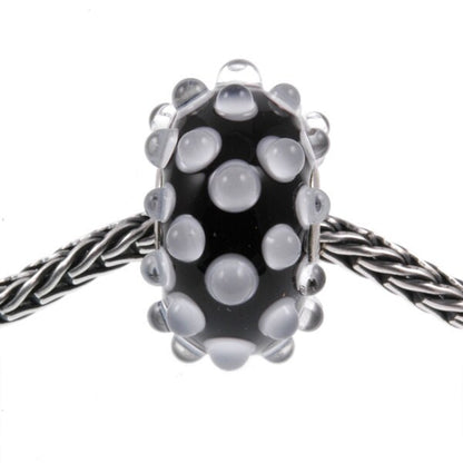 Handmade Lampwork Glass Bead European Charm Big Hole Black & White Dots BHB