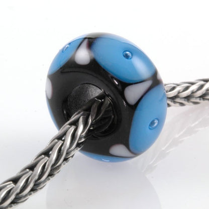 European Charm Bead Big Hole Lampwork Glass Bead Blue Bubbles