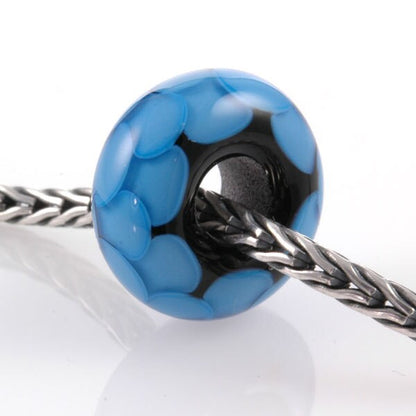 European Charm Bead Big Hole Lampwork Glass Bead Blue Lotus Petals