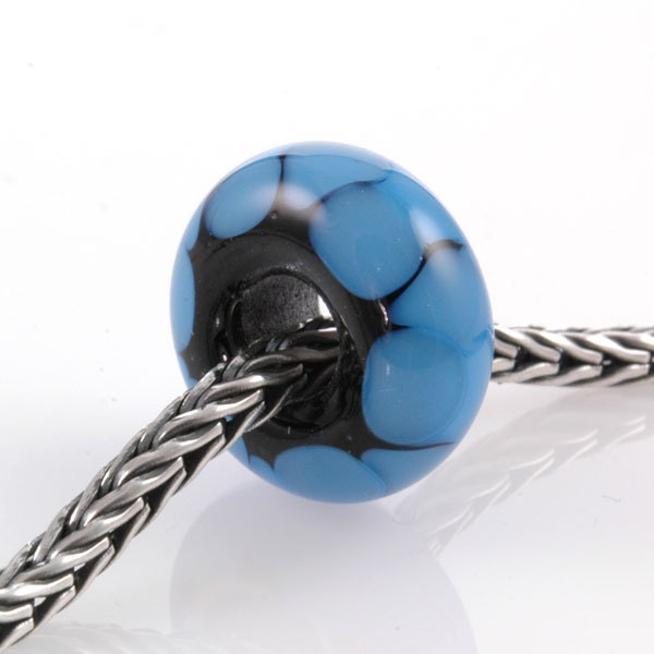 European Charm Bead Big Hole Lampwork Glass Bead Blue Lotus Petals