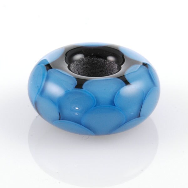 European Charm Bead Big Hole Lampwork Glass Bead Blue Lotus Petals