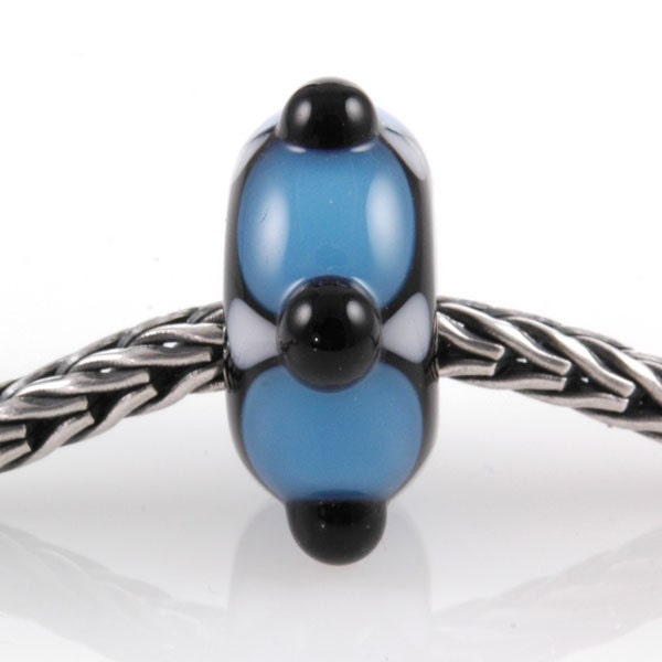 European Charm Bead Big Hole Lampwork Glass Blue 5 Dot Bead