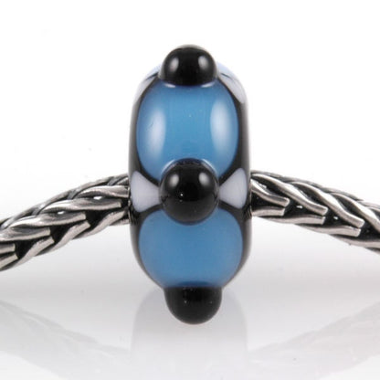 European Charm Bead Big Hole Lampwork Glass Blue 5 Dot Bead
