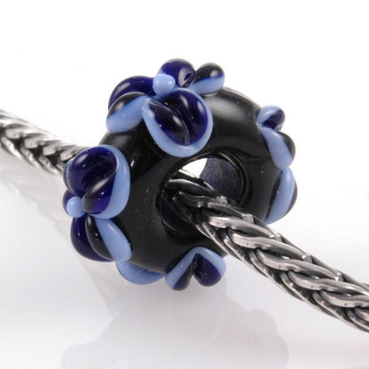 European Charm Bead Big Hole Lampwork Glass Bead Cobalt Blue Flower