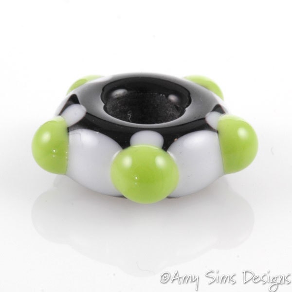 European Charm Bead Big Hole Lampwork Glass Green 5 Dot Bead