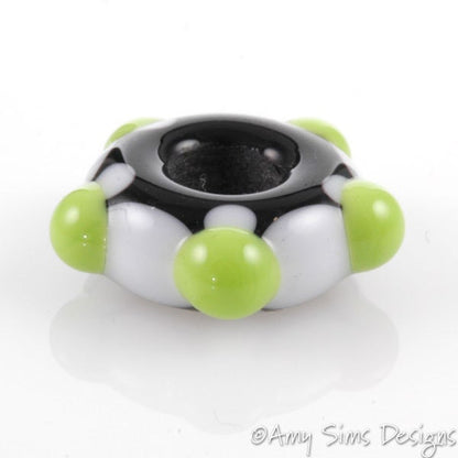 European Charm Bead Big Hole Lampwork Glass Green 5 Dot Bead