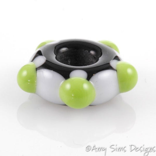 European Charm Bead Big Hole Lampwork Glass Green 5 Dot Bead