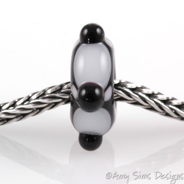 Big Hole European Style Lampwork Glass Bead Black and White 5 Dot Bead