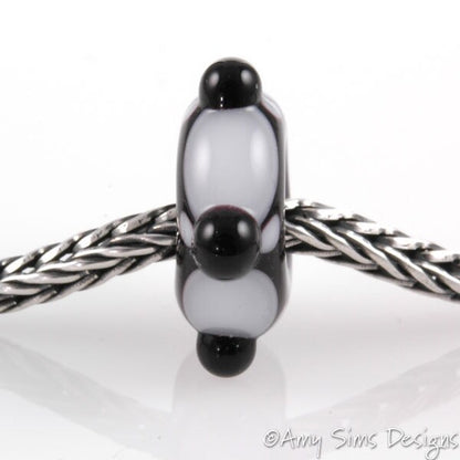 Big Hole European Style Lampwork Glass Bead Black and White 5 Dot Bead
