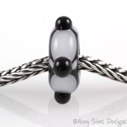 Big Hole European Style Lampwork Glass Bead Black and White 5 Dot Bead