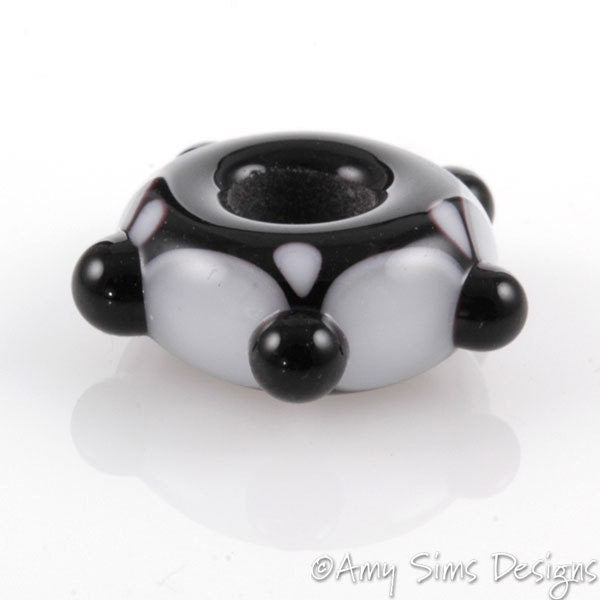 Big Hole European Style Lampwork Glass Bead Black and White 5 Dot Bead