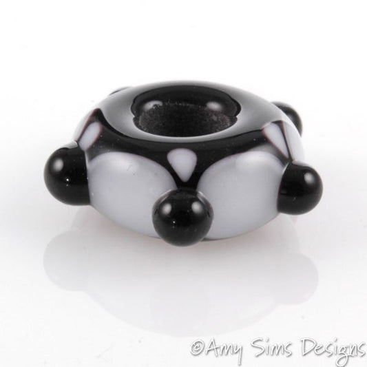 Big Hole European Style Lampwork Glass Bead Black and White 5 Dot Bead