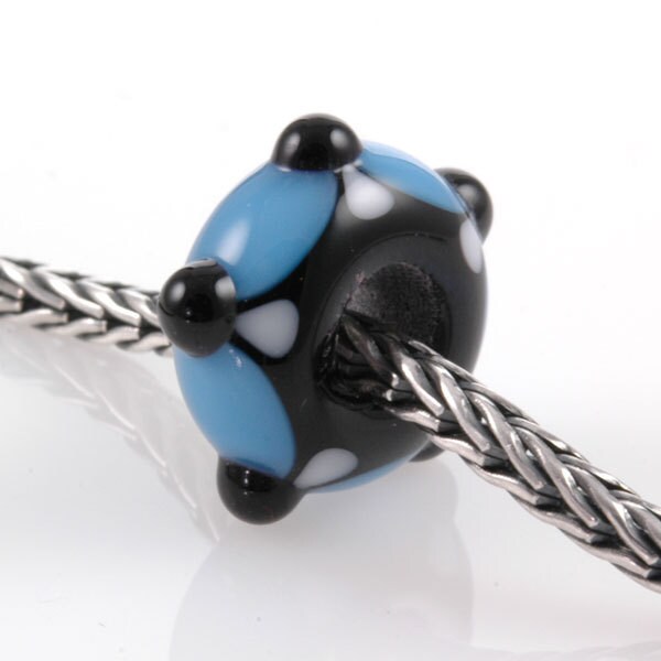 European Charm Bead Big Hole Lampwork Glass Blue 5 Dot Bead
