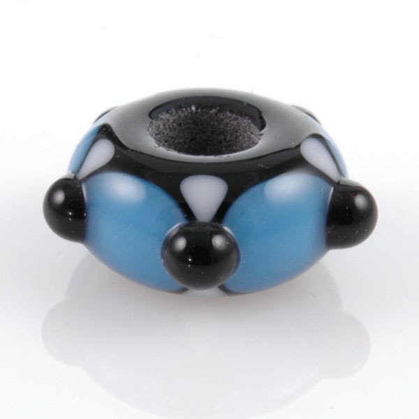 European Charm Bead Big Hole Lampwork Glass Blue 5 Dot Bead