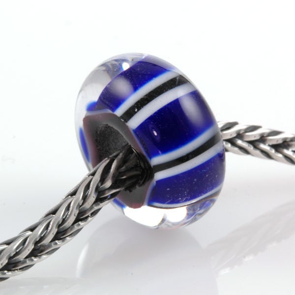 European Charm Bead Big Hole Lampwork Glass Cobalt Blue Striped Bead