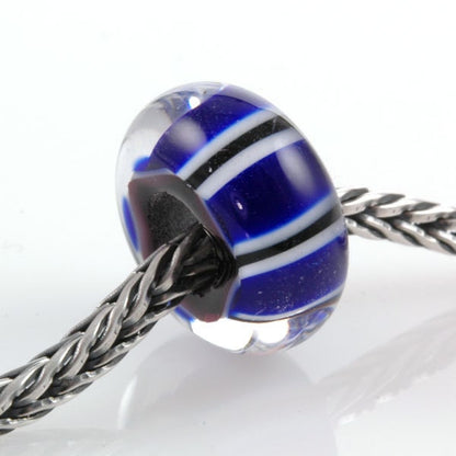 European Charm Bead Big Hole Lampwork Glass Cobalt Blue Striped Bead