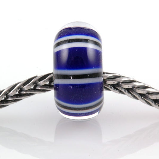 European Charm Bead Big Hole Lampwork Glass Cobalt Blue Striped Bead