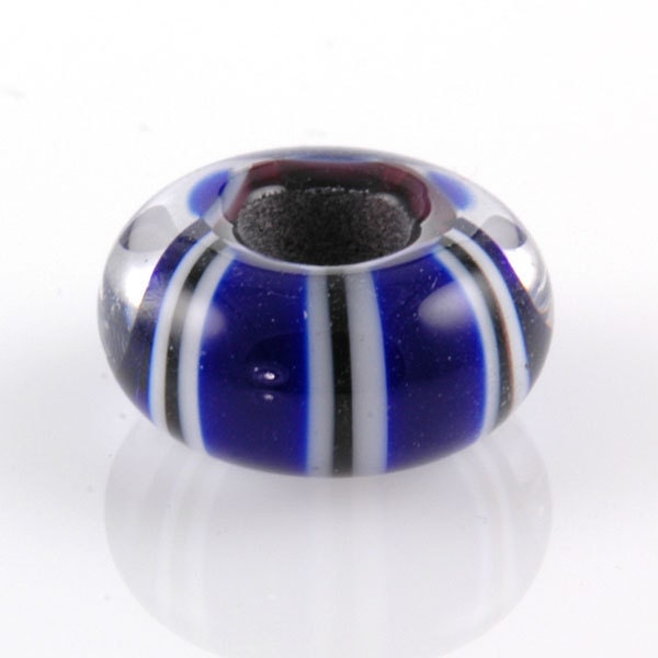 European Charm Bead Big Hole Lampwork Glass Cobalt Blue Striped Bead