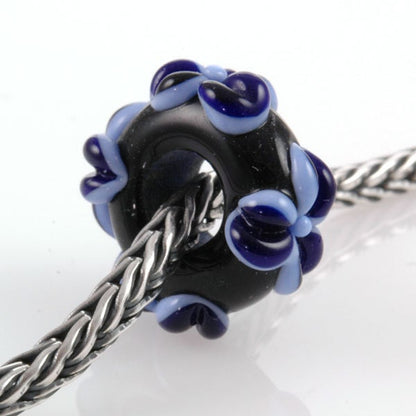 European Charm Bead Big Hole Lampwork Glass Bead Cobalt Blue Flower