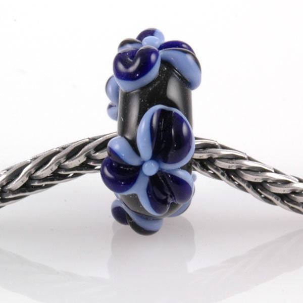 European Charm Bead Big Hole Lampwork Glass Bead Cobalt Blue Flower
