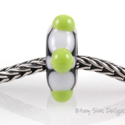 European Charm Bead Big Hole Lampwork Glass Green 5 Dot Bead
