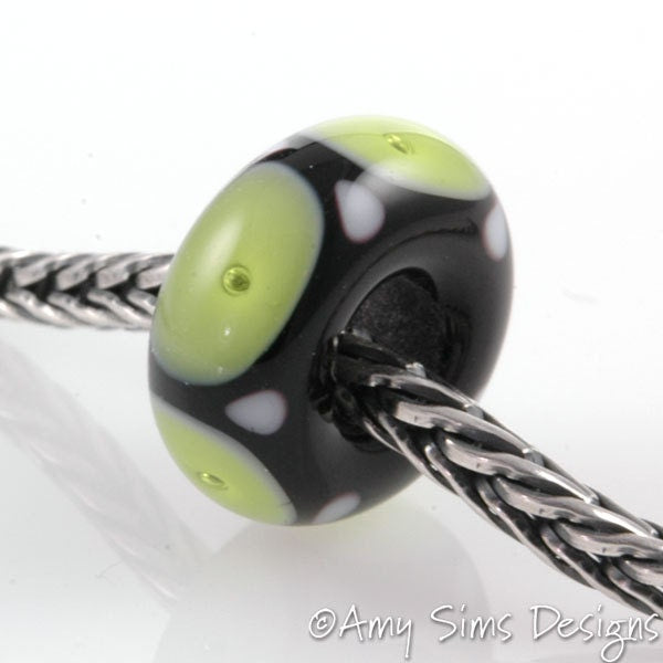 European Charm Bead Big Hole Lampwork Glass Green Bubble Bead