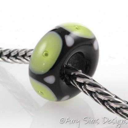 European Charm Bead Big Hole Lampwork Glass Green Bubble Bead