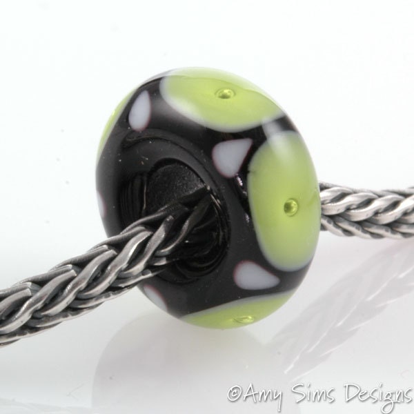 European Charm Bead Big Hole Lampwork Glass Green Bubble Bead